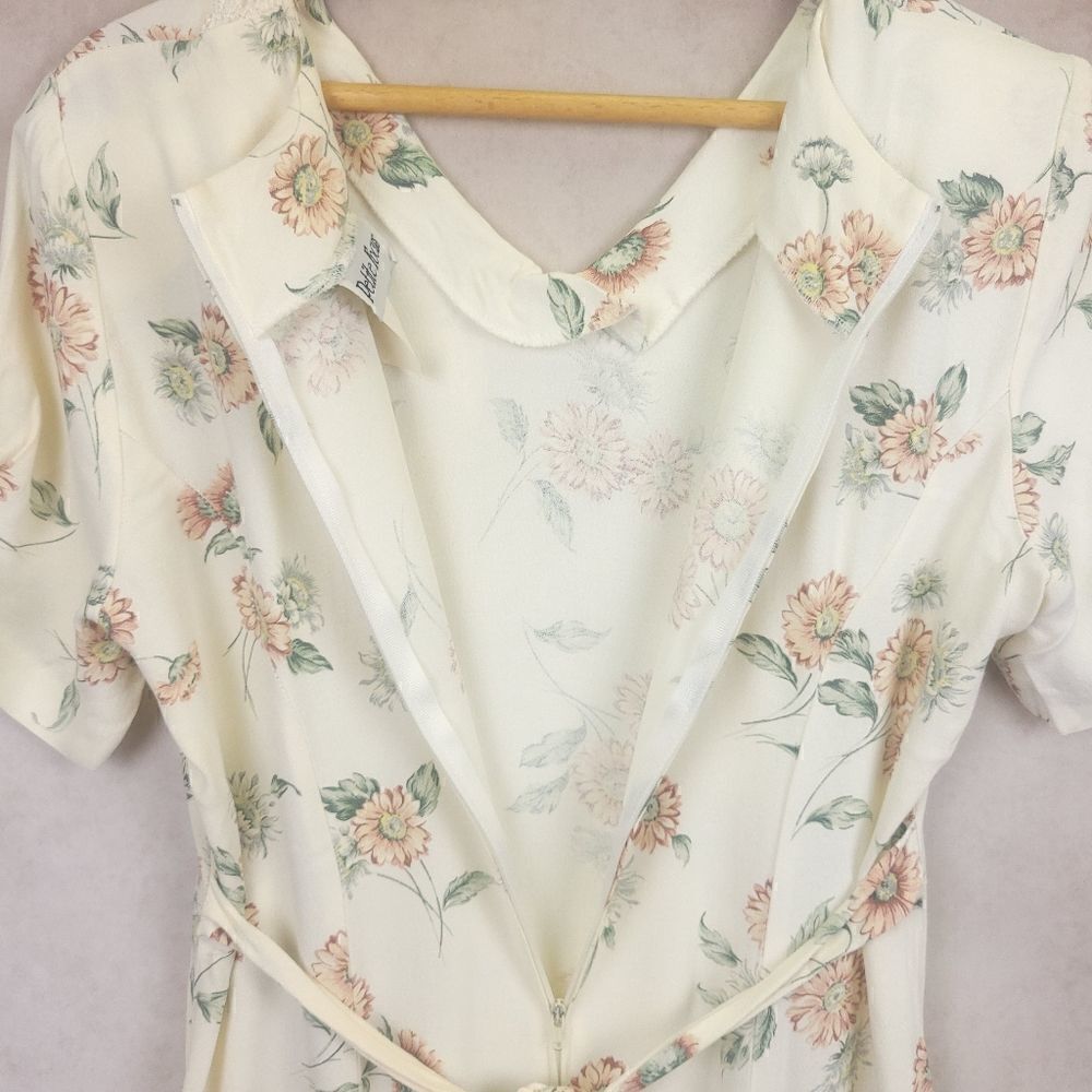 Vintage 80s Cream Floral V Neck Fitted Maxi Dress Size Med - Picture 8 of 10